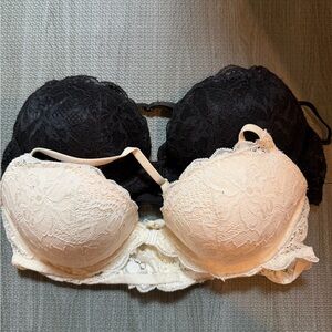 Lace Push-Up Bra Set - Black and white